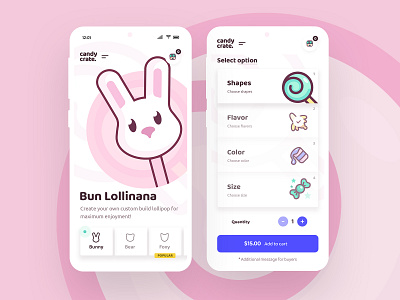 Candy Shop Mobile App app character clean design graphics icons illustration interface minimal mobile screen pink product ui ux vector