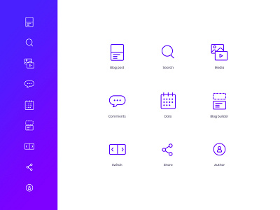 Blog Element Icons author blog clean comments date design graphics icons media search share switch vector