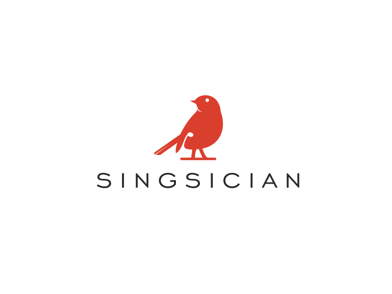 Singsician logo bird character hidden music negatvie note sing smart space