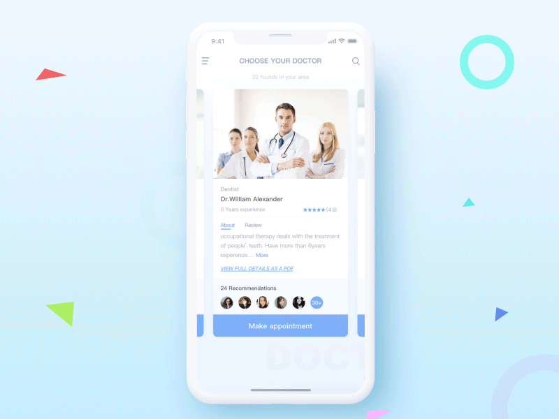 Appointment with doctor page 10 app appointment doctor gif interaction ios iphone iphonex mobile ui