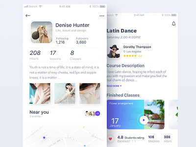 profile and lessons page app clean ios iphone lesson mobile page profile study ui