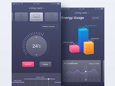 Smart Home-01 airconditioner app chart energy home intelligent interface ios smart ui usage