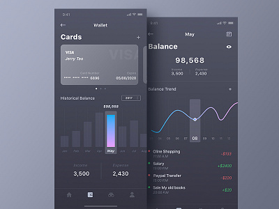 My Wallet page app balance bank calendar data finance ios iphone mobile statistics ui x