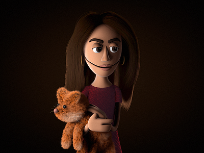 Muppet Girl with Cat 3d c4d42 cat character characterdesign cinema 4d doll emoji fox girl