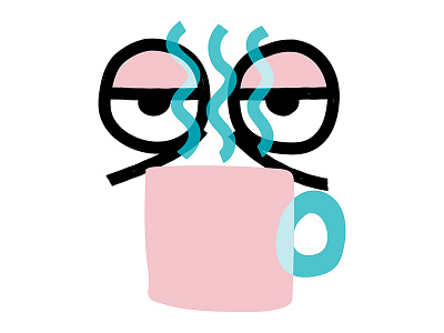 Give me coffee art blue coffee design doodle eyes illustration pink pop squiggles tired