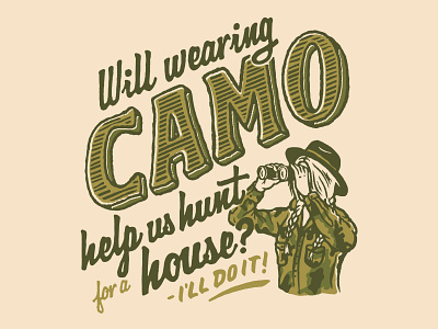 House Hunting Woes camo hand lettered hand lettering portrait procreate retro vintage