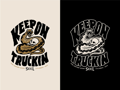 Seel - Keep on Truckin hand lettering illustration retro skull snake t shirt viper