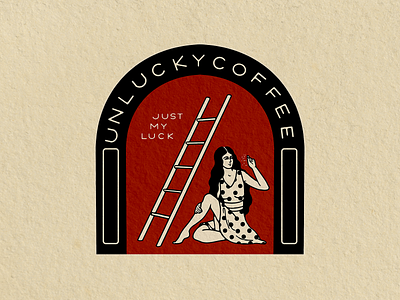 Unlucky Coffee Primary Logo brand identity branding coffee design hand lettered hand lettering illustration ladder logo luck procreate retro unlucky woman