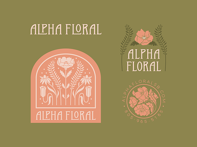 Alpha Floral Rebrand art nouveau brand identity branding design floral flower hand lettered hand lettering illustration logo poppy procreate retro