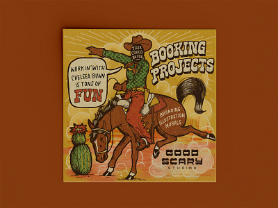 Booking Projects Flyer branding cowboy desert design hand lettered hand lettering horse illustration procreate retro saddle