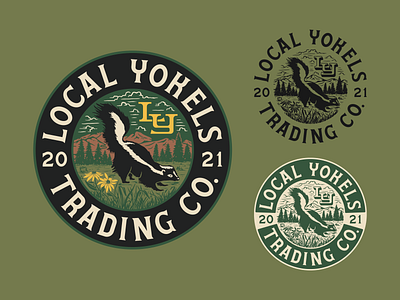 Local Yokels Emblem badge brand identity branding design forest hand lettered hand lettering illustration logo outdoor procreate retro skunk