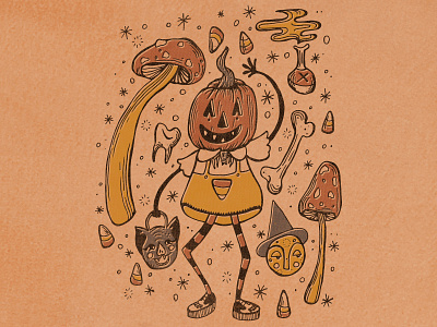 Happy Halloween! fall halloween illustration moon mushroom pumpkin spooky