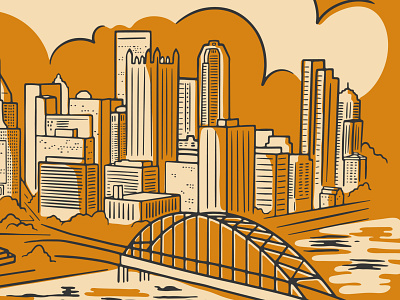 Pittsburgh Skyline Preview bridge building city city scape cityscape cloud illustration pittsburgh skyline tshirt