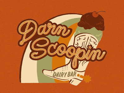 Darn Scoopin' cowboy hand lettered hand lettering ice cream illustration logo logo design procreate retro rope sign