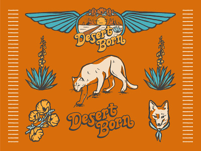 Desert Born Flashsheet brand identity branding cougar desert flashsheet fox hand lettering icon logo logo design retro utah yucca