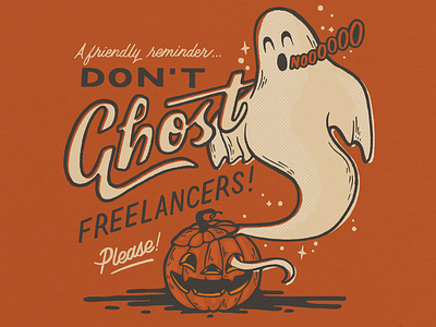 Don't Ghost Freelancers doodle ghost halloween hand lettering illustration jack-o-lantern procreate pumpkin retro script spooky