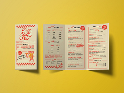 Pop's Pizza To Go Menus brand identity branding brochure hand lettering illustration logo design menu mockup pizza restaurant retro