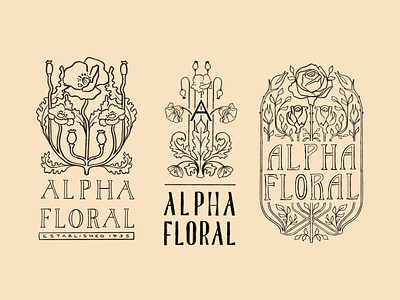Branding Sketches art nouveau brad identity branding floral hand lettering illustration logo design poppy procreate retro rose