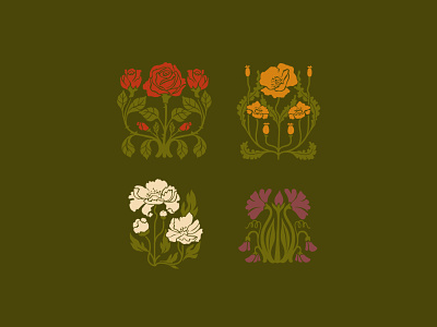 Unused Floral Icons art noveau branding flora floral flowers icon icon set illustration peony poppy procreate rose sweet pea
