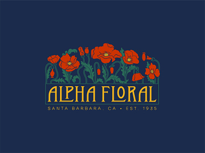 Alpha Floral art nouveau artist brand identity branding floral hand lettered hand lettering illustration logo logo design poppy procreate retro