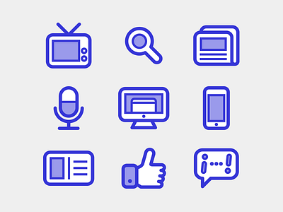 Media icons digital facebook icon mobile newspaper print radio search shared mail social symbol television