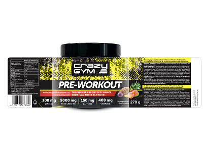 Crazy GYM Pre-workout food supplement graphic design logo package design