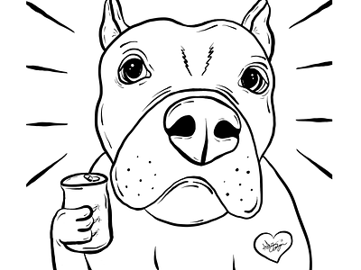 Beer Crushin´ Bully beer black and white black illustration black work brooklyn dog illustration illustrator line work lines nyc pitbull