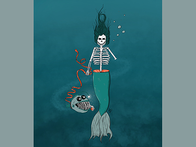 FETCH color death illustration illustrator ipad line work mermaid procreate under the sea