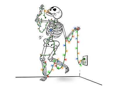 Lights Out christmas christmas lights death holidays humor illustration line work morbid season skeleton stress winter