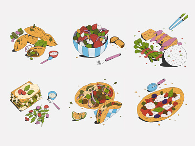 Food Diary 2020 cooking food food diary greek salad illustration ingredients lasagne meet free pizza recipe tacos