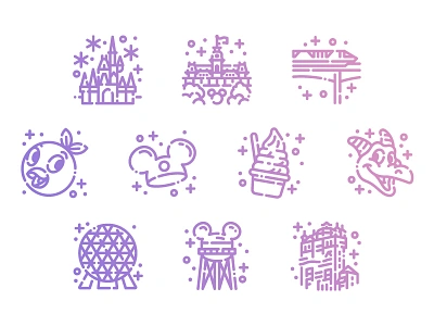 Disney World Icons cute disney disney world dole whip epcot icon icon pack icon set icons line art magic kingdom monorail wdw