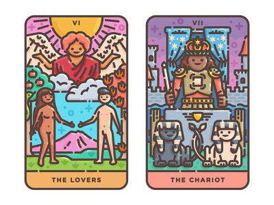 The Lovers + The Chariot cards chariot cute digital illustration flat design flat illustration illustration lovers magic occult tarot vector illustration