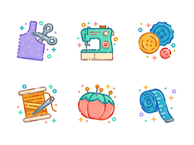 Sewing Icon Set buttons craft crafting flat design flat illustration icon set icons sewing sewing machine thread