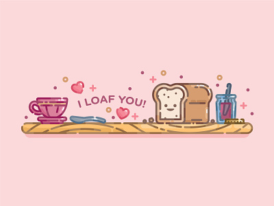 I Loaf You bread cute digital illustration flat illustration illustration line art monoline pastel
