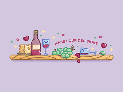Make Pour Decisions cute digital illustration flat illustration illustration line art monoline pastel wine