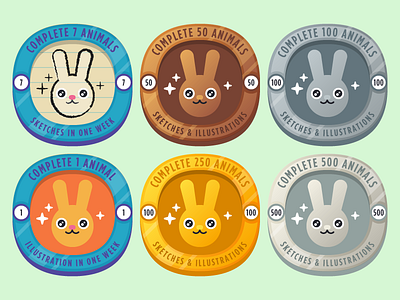 Animal Badges achievement animal award badge coin digital illustration game goals illustration rabbit vector