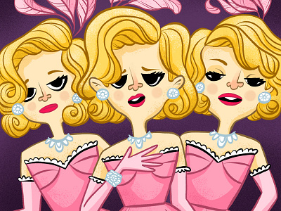 Candie, Mandie, & Sandie blonde cartoon digital illustration girl illustration las vegas pink procreate retro twin peaks woman