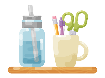 Flat Desk Supplies bottle cup desk digital illustration flat flat illustration illustration office scissors