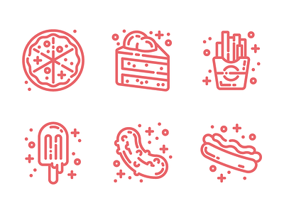 Food Icons cake fast food food fries hot dog ice cream icon icons illustration junk food pickle pizza popsicle snack