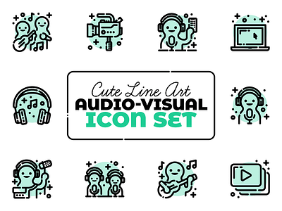 Cute Line Art Audio-Visual Icon Set audio audiovisual digital illustration icon icon set icons illustration line art music product vector video