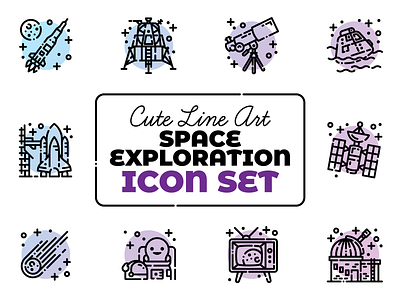 Space Exploration Icon Set apollo astronaut astronomy icon icon pack icon set icons line art moon moon landing nasa outer space rocket space space travel