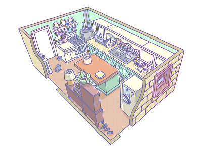 Kitchen in 3-Point Perspective 3 point perspective 3d digital illustration illustration kitchen perspective procreate room