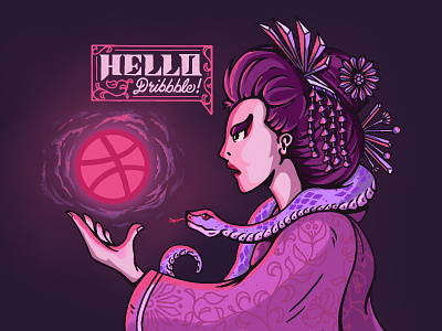 Hello Dribbble debut design geisha handletter hellodribbble illustration lettering typograph
