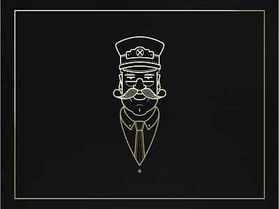 The Conductor gold foil line art mustache portrait illustration