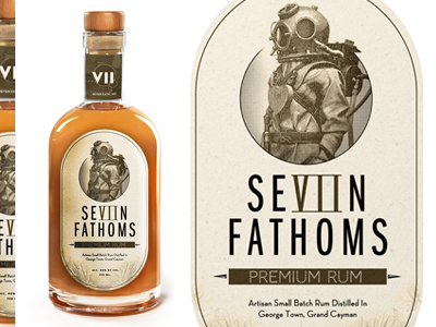 Seven Fathoms Rum Label alcohol mockup monochromatic nautical packaging print rum spirits
