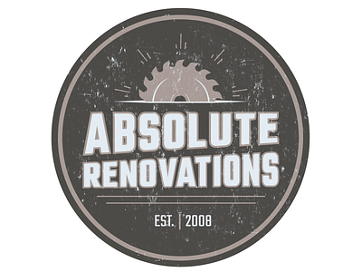 Absolute Renovations Logo blade carpentry construction distress distressed logo old renovation saw vintage