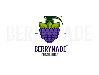 BERRYNADE art blue blueberry branding creative design drink flat green grenade idea illustration juice logo