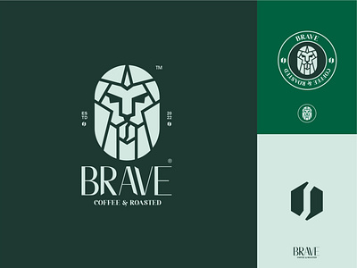 Brave art bean branding coffee creative design flat green idea illustration lion logo mood shop