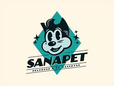 Sanapet barber cartoon cat dog grooming hose pet retro rubber salon studio vintage