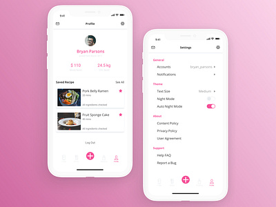 Profile & Setting Page 006&007 006 007 app branding color cover daily 100 daily challange dailyui design food gradient menu save earth ui ux vector